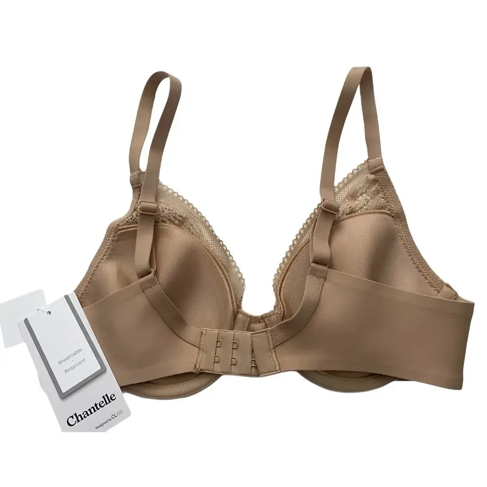 Chantelle Bra Nwt Erika Plunge Nude Lightly Foam Lined Lace 18D1 30C